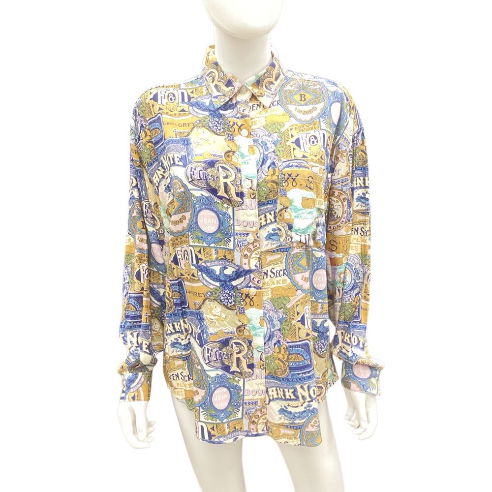 Vintage Bill Blass Button Down Women’s Size M Multicolor Vintage Labels Pattern